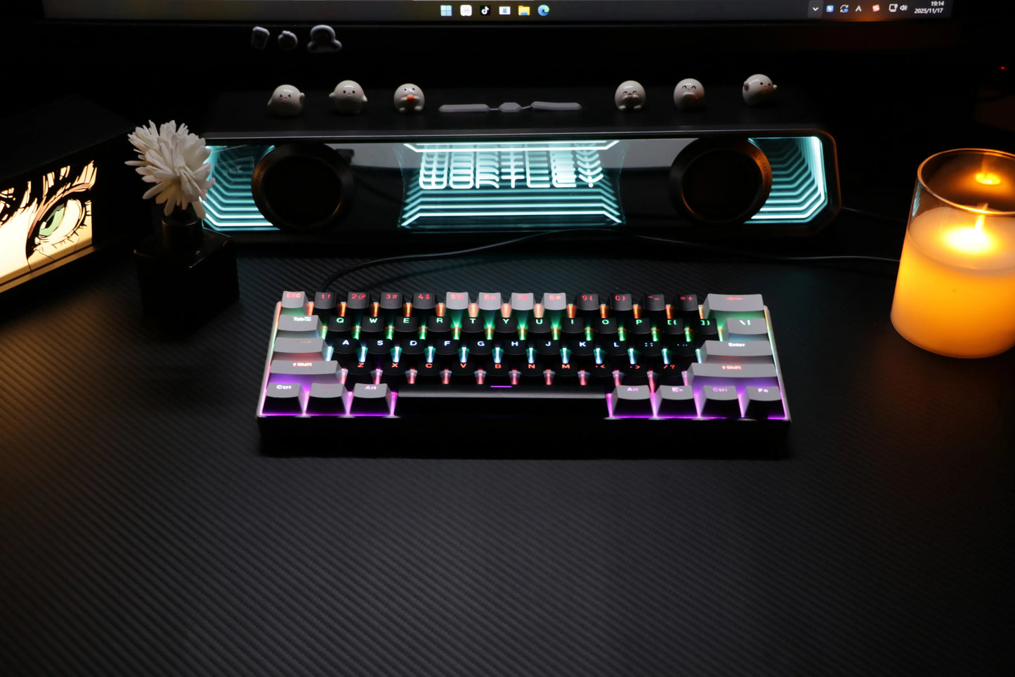 Kavlorn KL61 60% Mechanical Keyboard RGB Wired USB – Red Switch Gaming Keyboard with Black & White Keycaps