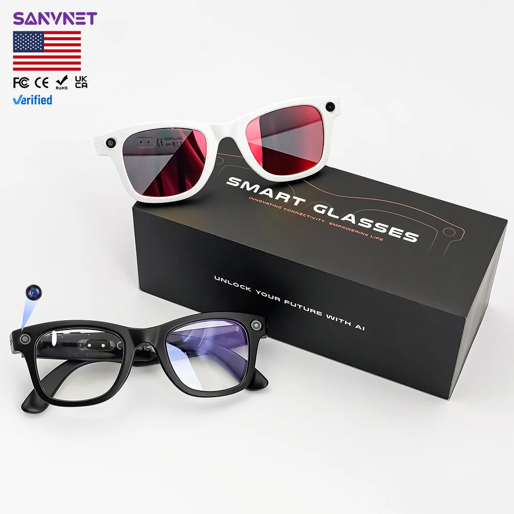 SANVNET GS4 MAX Smart Glasses 2026 – 1080p Camera, AI Translation, Bluetooth Audio Dual Lens Sunglasses