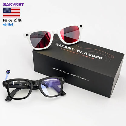 SANVNET GS4 MAX Smart Glasses 2026 – 1080p Camera, AI Translation, Bluetooth Audio Dual Lens Sunglasses