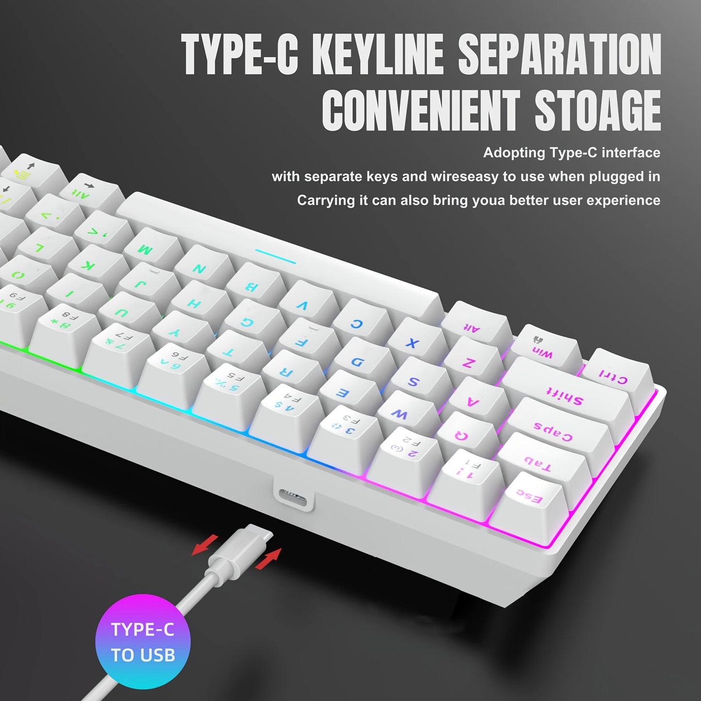 Kavlorn KL61 60% Mechanical Gaming Keyboard White | RGB Backlit, Green Switch, Wired USB