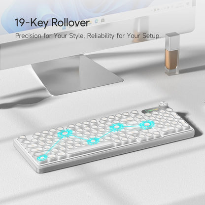 FURYCUBE 98 Key Wireless RGB Keyboard with Screen & Knob – Waterproof Membrane Mechanical Feel Gaming Keyboard White