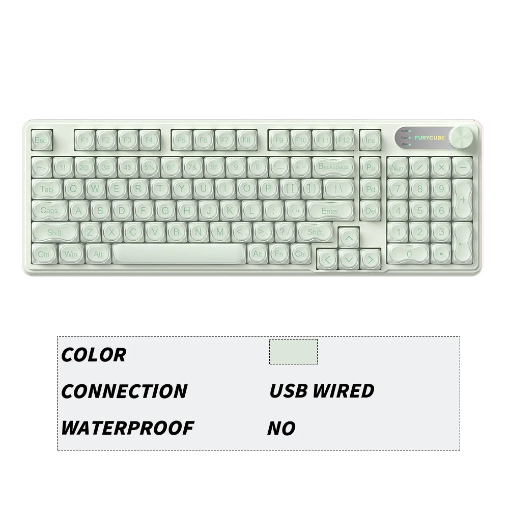 FURYCUBE 98 Key Wireless RGB Keyboard with Screen & Knob – Waterproof Membrane Mechanical Feel Gaming Keyboard White