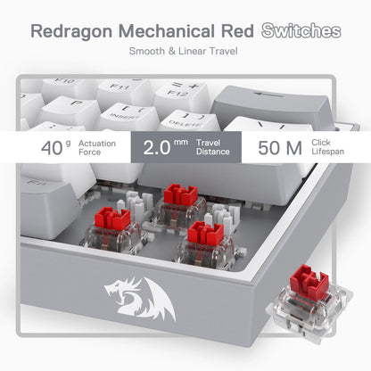 Redragon K617 Fizz 60% Mechanical Keyboard RGB – 61 Key Hot-Swap Wired Gaming Keyboard with Red Switch