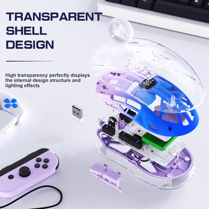 A2 Transparent Wireless Gaming Mouse RGB – Bluetooth 5.0/2.4G Rechargeable Mouse with Display & PixArt 3212 Sensor