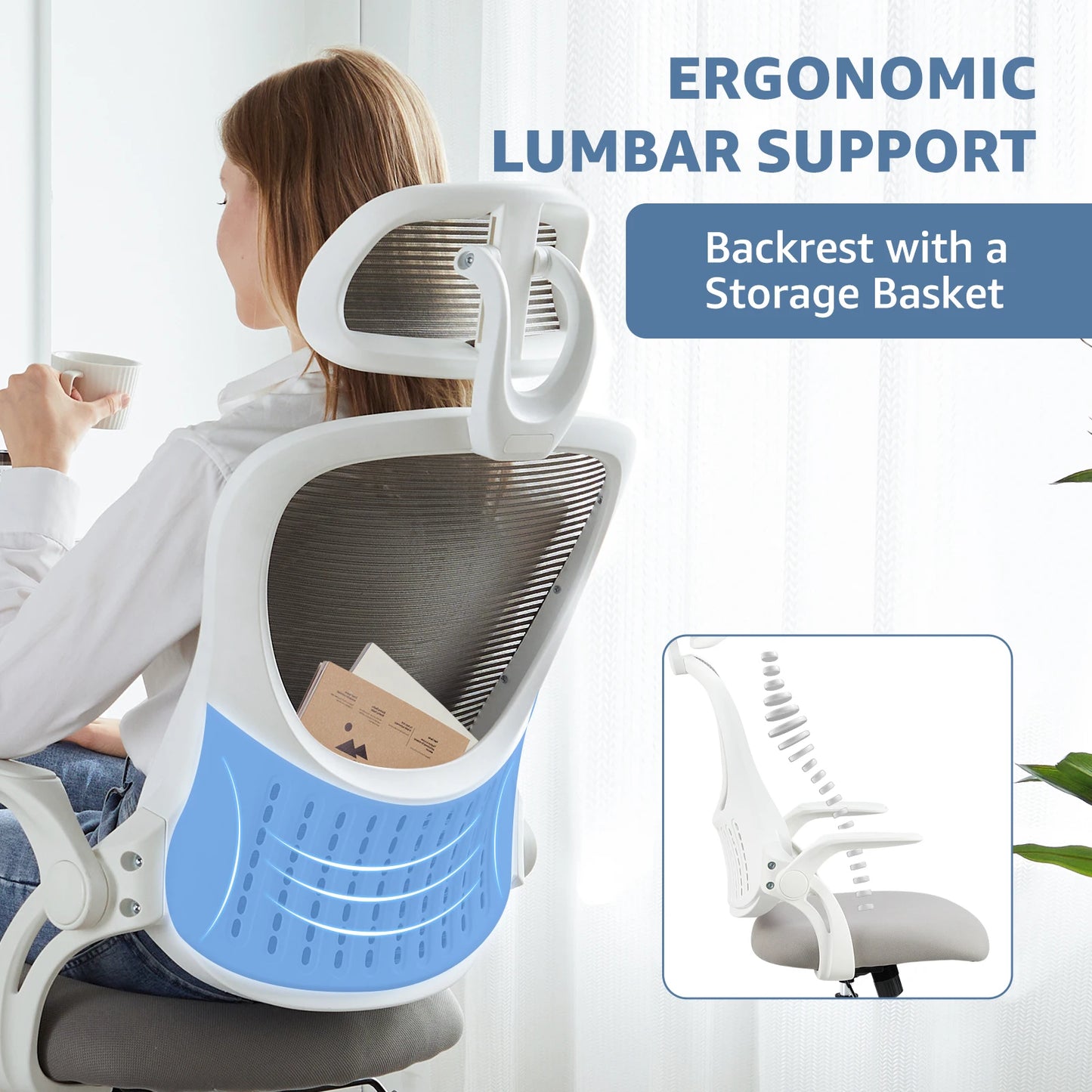 JHK Ergonomic Office Chair Mesh – Adjustable Headrest, Lumbar Support & Flip-Up Arms Desk Chair for Home Office
