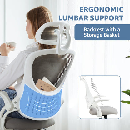 JHK Ergonomic Office Chair Mesh – Adjustable Headrest, Lumbar Support & Flip-Up Arms Desk Chair for Home Office