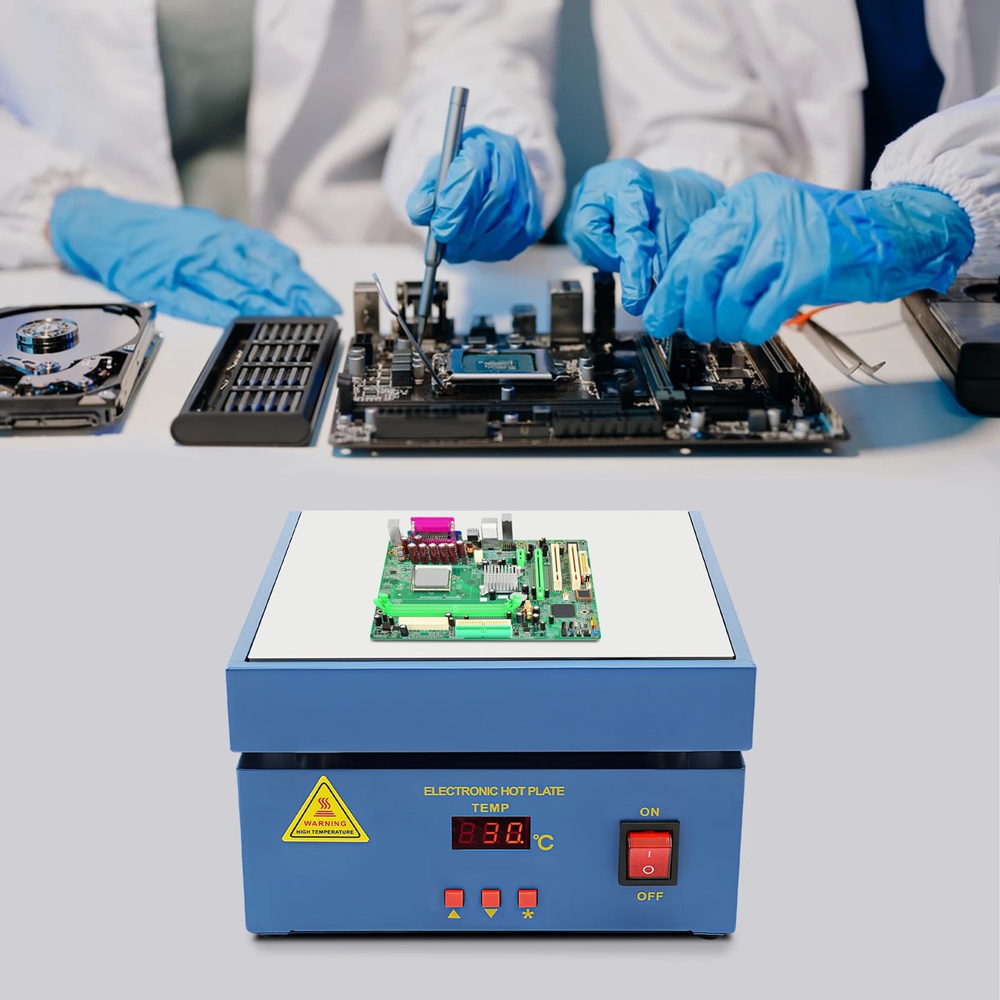 800W Soldering Hot Plate 20x20cm – LCD PCB Preheat Station for BGA SMD Rework & Electronics Repair