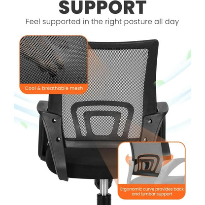 Black Mesh Gaming Office Chair – Mid Back Ergonomic Task Chair with Lumbar Support & Adjustable Height