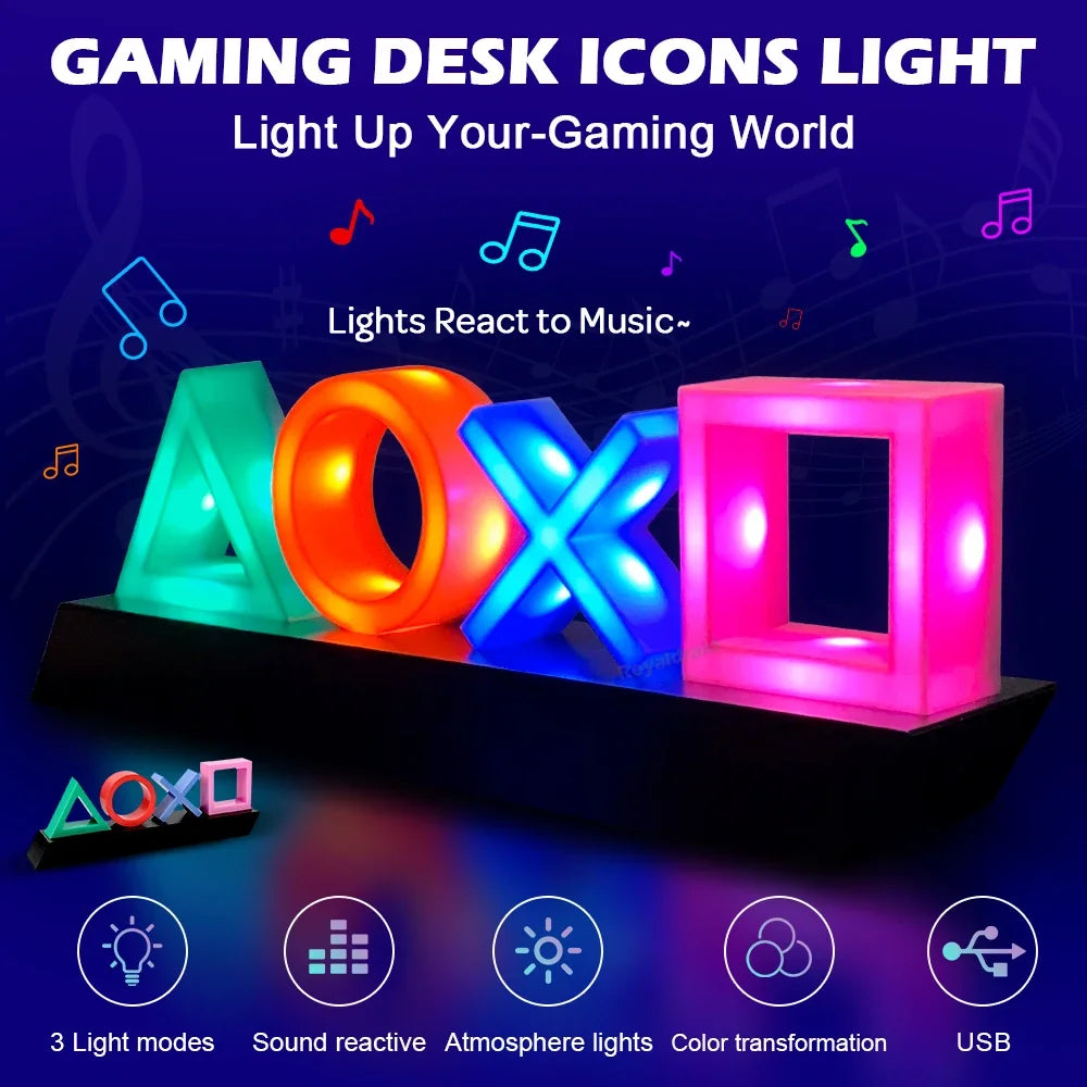 Game Icon LED Neon Light for PS4 / PS5 – Voice Control Gaming Atmosphere Lamp USB/Battery Powered