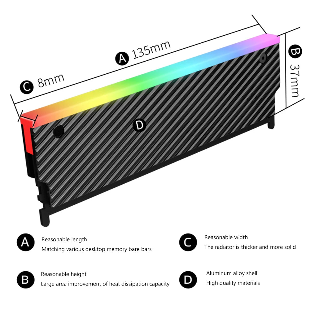 5V 3-Pin ARGB RAM Cooler | DDR2 DDR3 DDR4 DDR5 Memory Heat Sink