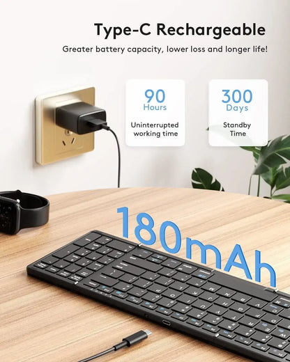 Foldable Bluetooth Keyboard with Numeric Keypad – Full-Size Wireless, Rechargeable & Portable