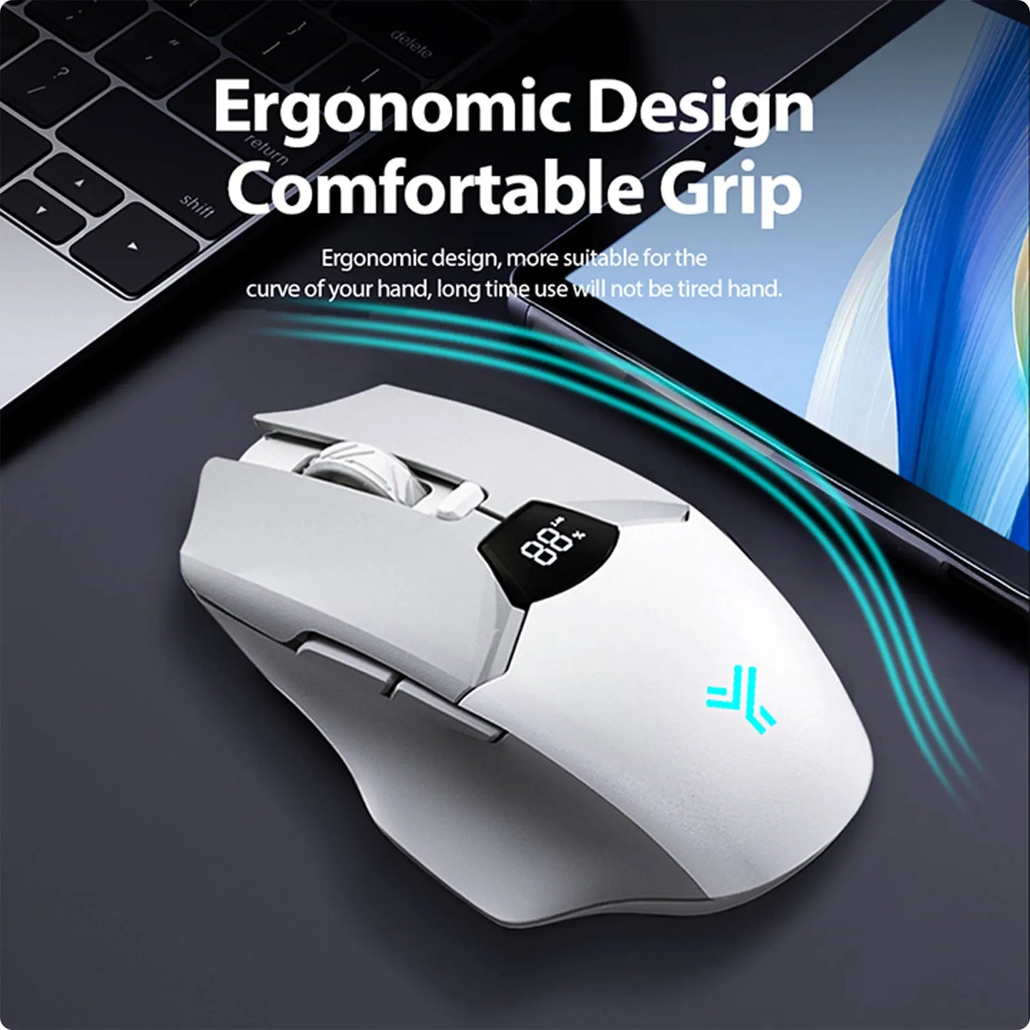 Wireless Bluetooth Mouse with Digital Battery Display – Silent Ergonomic Mouse | 2.4G & Bluetooth 5.0