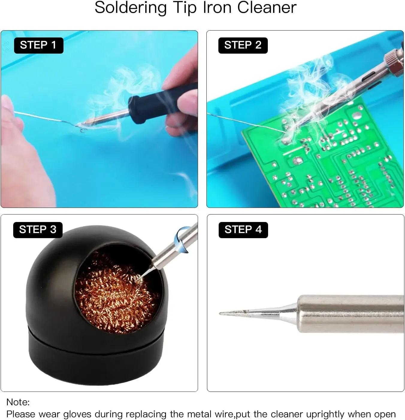 Soldering Iron Tip Cleaner | Steel Wool Cleaning Ball with Metal Stand