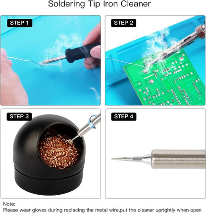 Soldering Iron Tip Cleaner | Steel Wool Cleaning Ball with Metal Stand