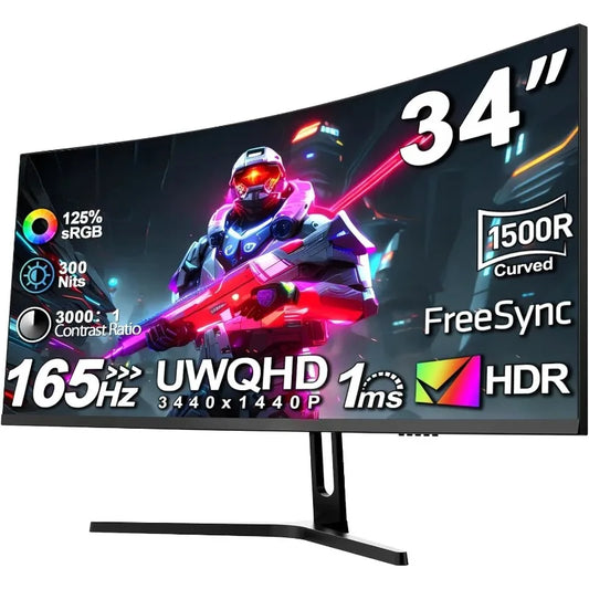 34” Curved Ultrawide Gaming Monitor – UWQHD 3440×1440, 165Hz, 1500R, HDR