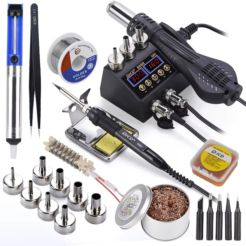 8898 2-in-1 Soldering Station Hot Air Gun & Iron – Digital Display Rework Tool for BGA SMD PCB Phone Repair