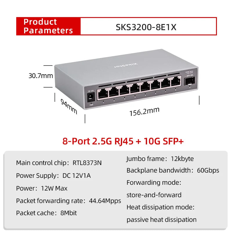 XikeStor 2.5G Managed Switch 8-Port RJ45 + 10G SFP+ | L2 Smart Switch with VLAN & Link Aggregation