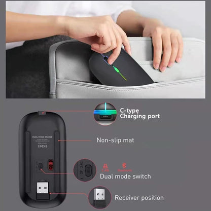 Dual Mode Bluetooth Wireless Mouse | Rechargeable LED Laptop Mouse