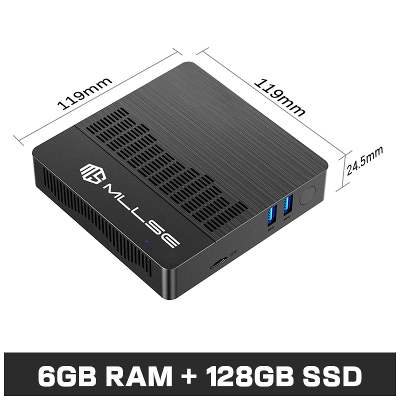 MLLSE M2 Air Mini PC Intel N4000 / J3710 – 6GB RAM 128GB Mini Desktop Computer with Dual-Band WiFi & Bluetooth