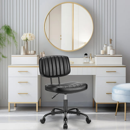 JHK Armless Office Chair PU Leather – Ergonomic Desk Chair with Lumbar Support, Height Adjustable Swivel Computer Chair