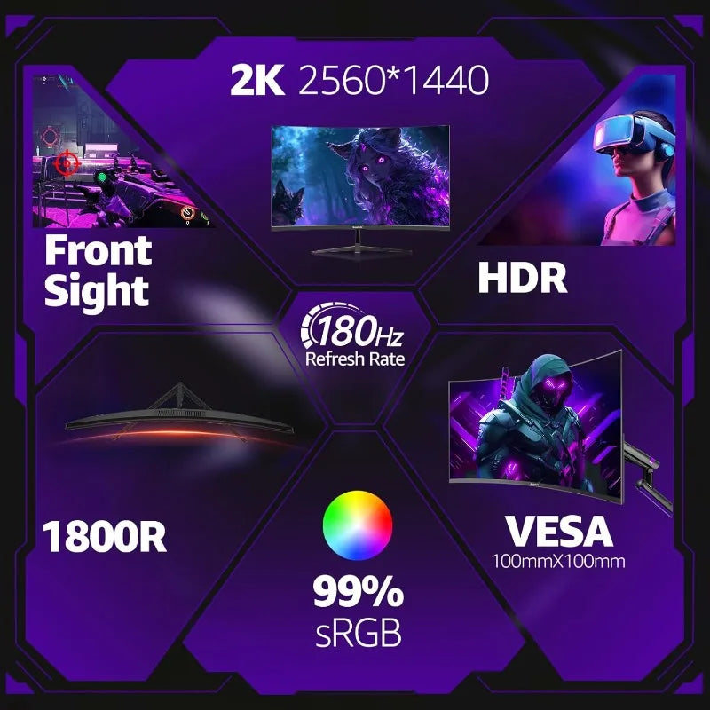 32” Curved Gaming Monitor – QHD 2560×1440, 180Hz, 1500R, FreeSync