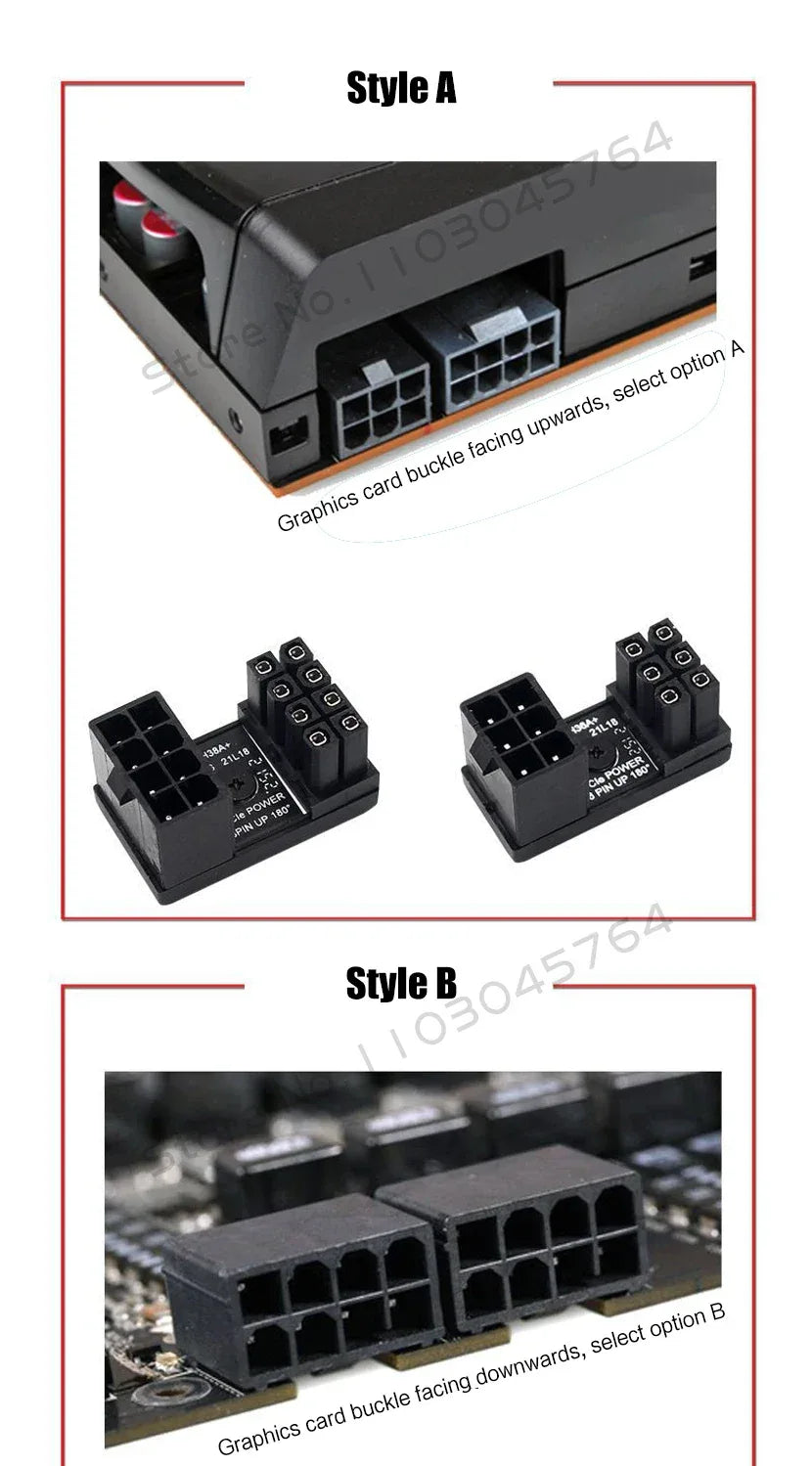 Graphics Card Power Supply Adapter Elbow 180° – PCI-E 6Pin / 8Pin Rotating Connector - TechTastic Treasures