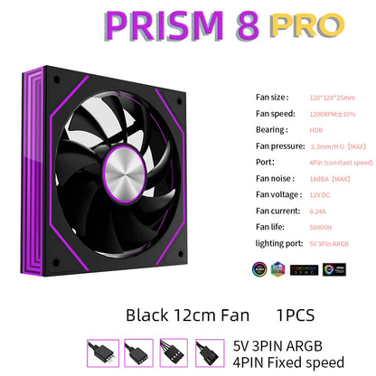 METALFISH PRISM 8 PRO 120mm ARGB Case Fan – Quiet 1200RPM Cooling | 5V 3-Pin Sync