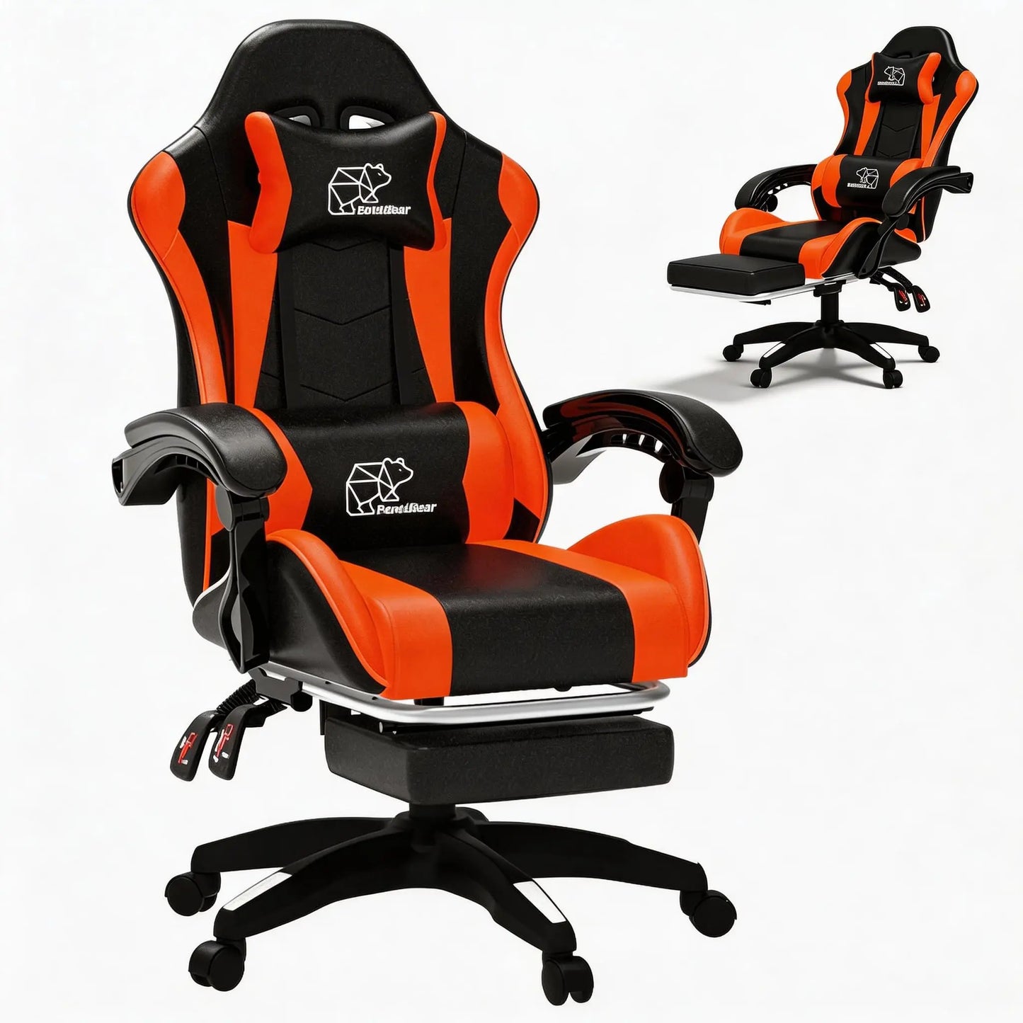 White Black Gaming Chair with Footrest – Ergonomic Reclining Office Chair with Lumbar Support & Adjustable Height