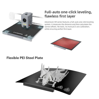 Flashforge Adventurer 5M 3d Printer High SFlashforge Adventurer 5M 3D Printer – High Speed Auto Leveling Direct Drive with PEI Plate & Power Loss Recoverypeed Full-auto Leveling Direct Extruder Flexible PEI Plate Power Loss Recovery