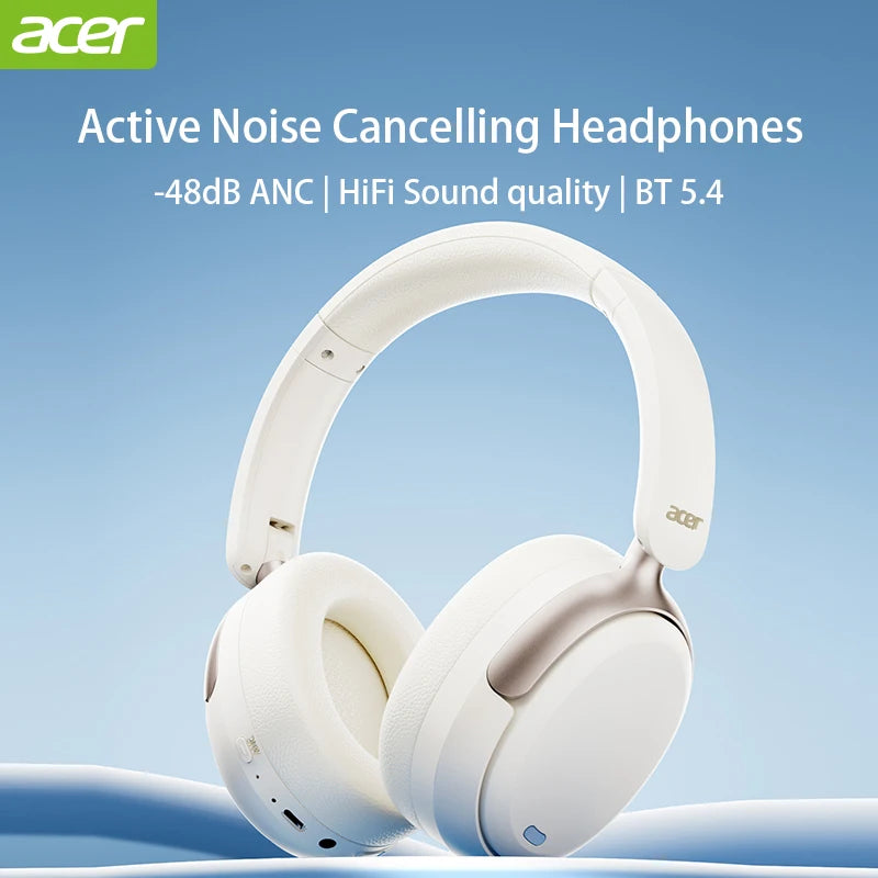 Acer OHR516 ANC Bluetooth 5.4 Headphones – 48dB Noise Cancelling, LDAC Hi-Res Audio, 40mm Driver, 100H Playtime