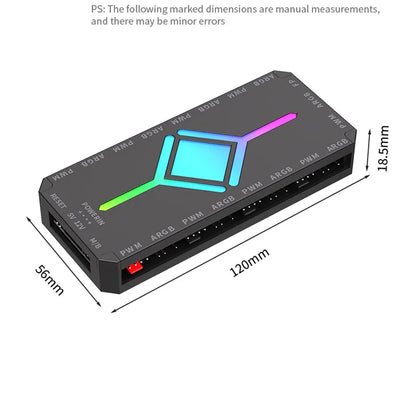 TEUCER 5V 3-Pin ARGB Fan Hub | 1-to-9 PWM Splitter SATA Powered
