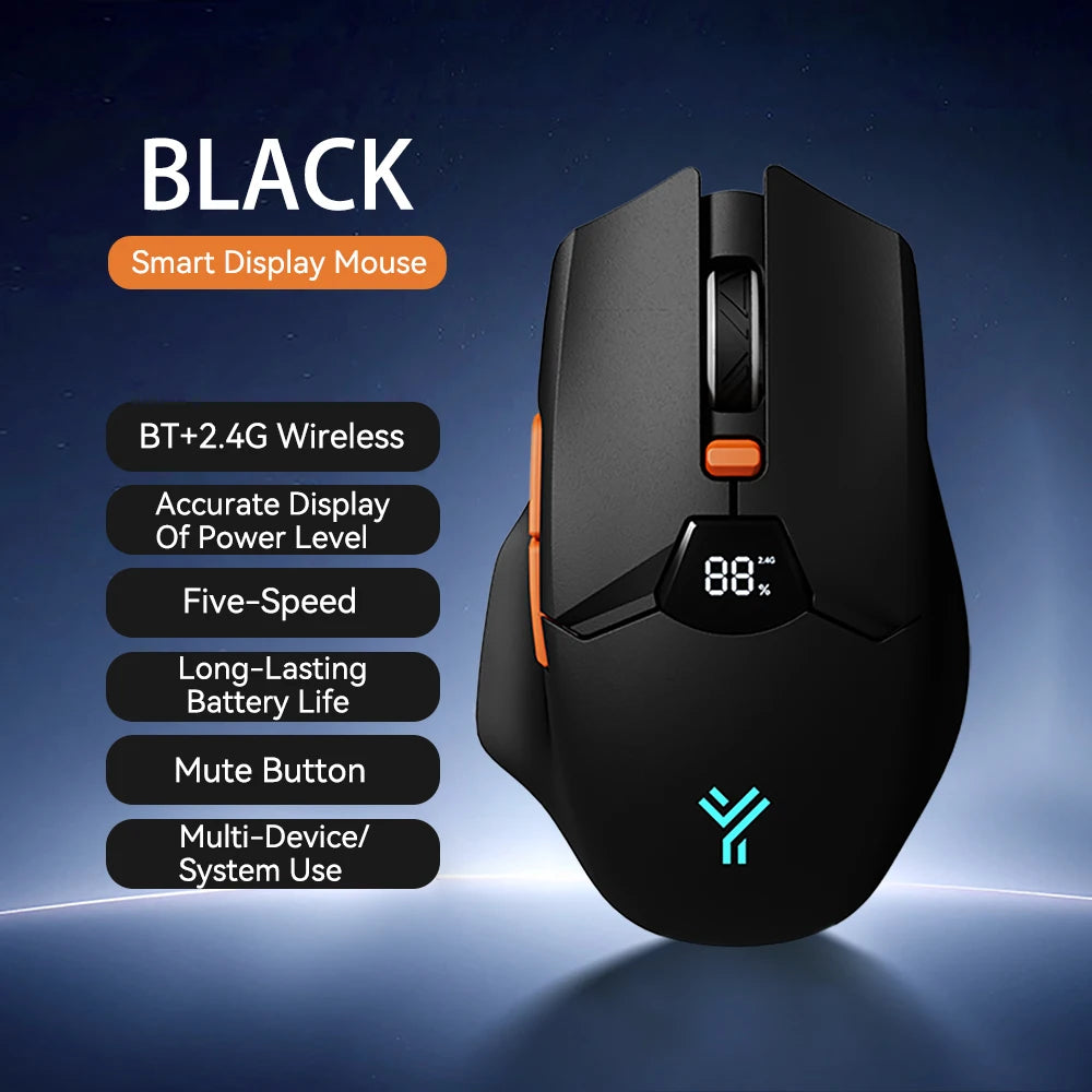 Wireless Bluetooth Mouse with Digital Battery Display – Silent Ergonomic Mouse | 2.4G & Bluetooth 5.0