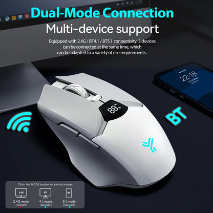 Wireless Bluetooth Mouse with Digital Battery Display – Silent Ergonomic Mouse | 2.4G & Bluetooth 5.0