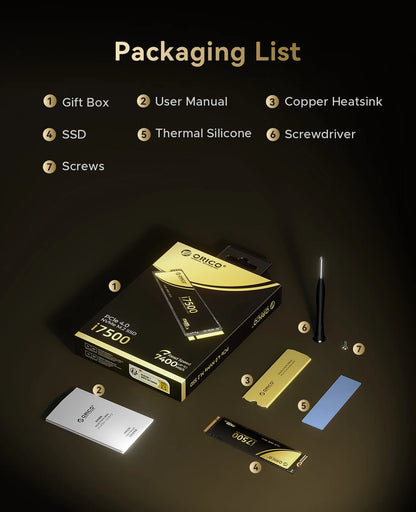 ORICO PS5 SSD 1TB PCIe4.0 NVMe 7400MB/s M.2 2280 Internal SSD for Gaming PC Gamers Creators i7500