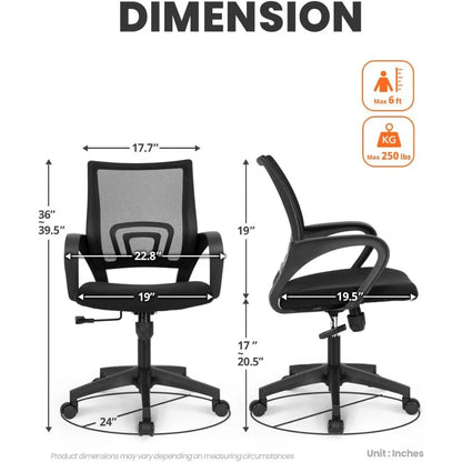 Black Mesh Gaming Office Chair – Mid Back Ergonomic Task Chair with Lumbar Support & Adjustable Height
