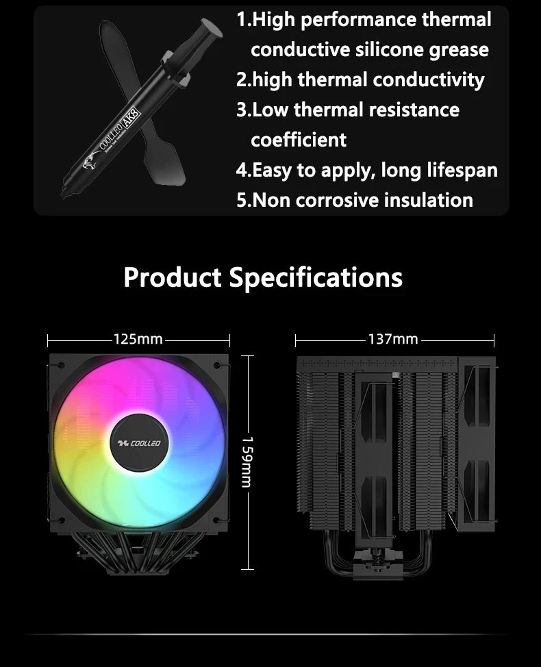 COOLLEO B60T LCD CPU Cooler – Dual-Tower Air Cooling with 2.8