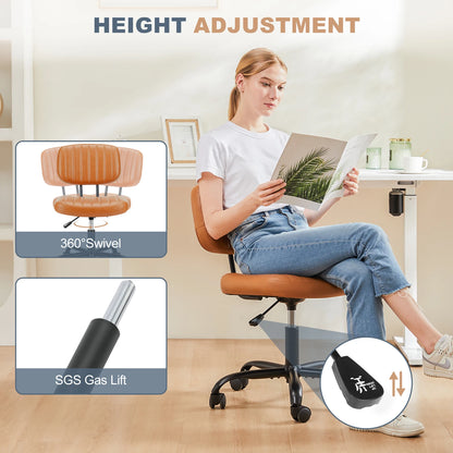 JHK Armless Office Chair PU Leather – Ergonomic Desk Chair with Lumbar Support, Height Adjustable Swivel Computer Chair