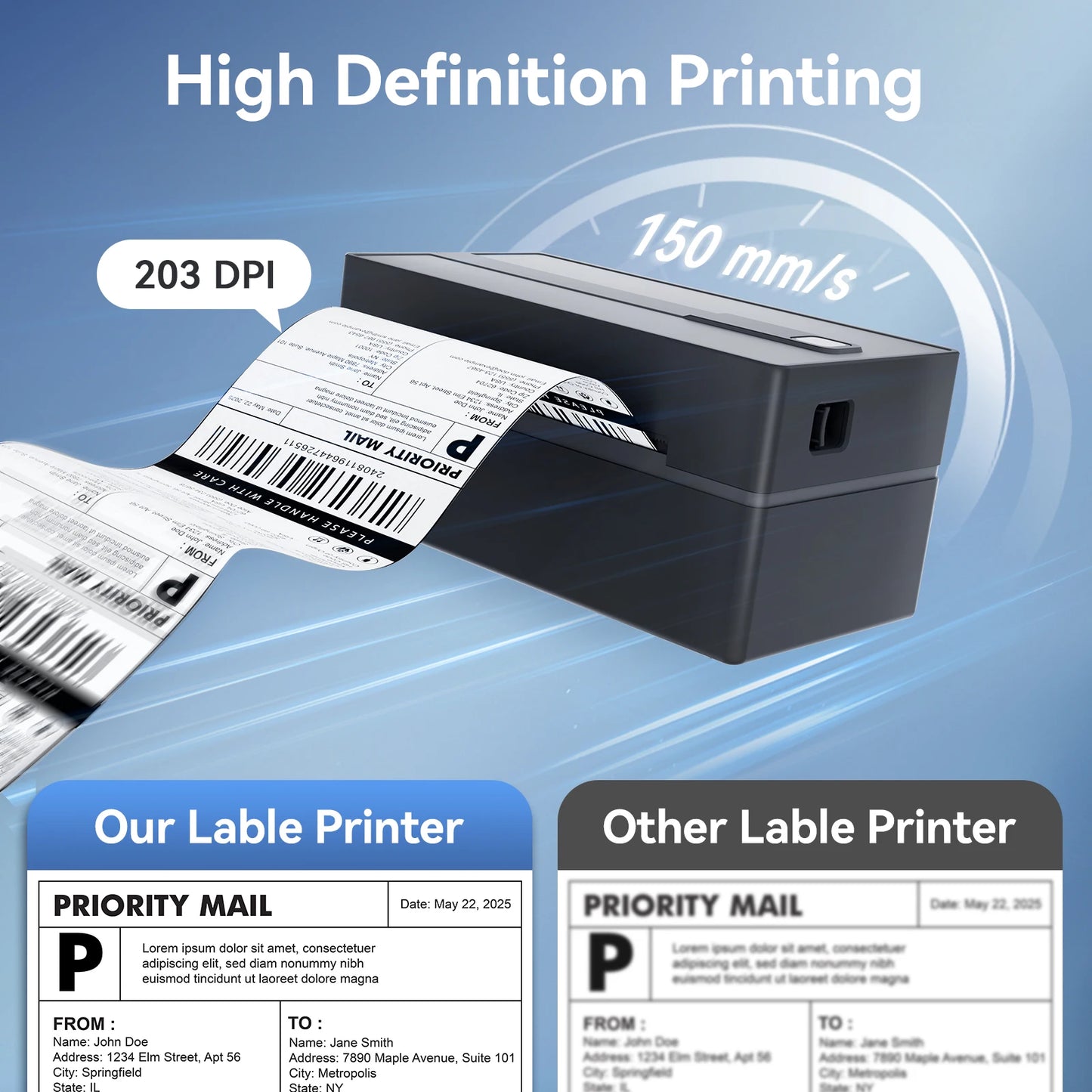 Portable Thermal Label Printer 4x6 – Bluetooth USB Shipping Label Printer 203 DPI No Ink for Small Business