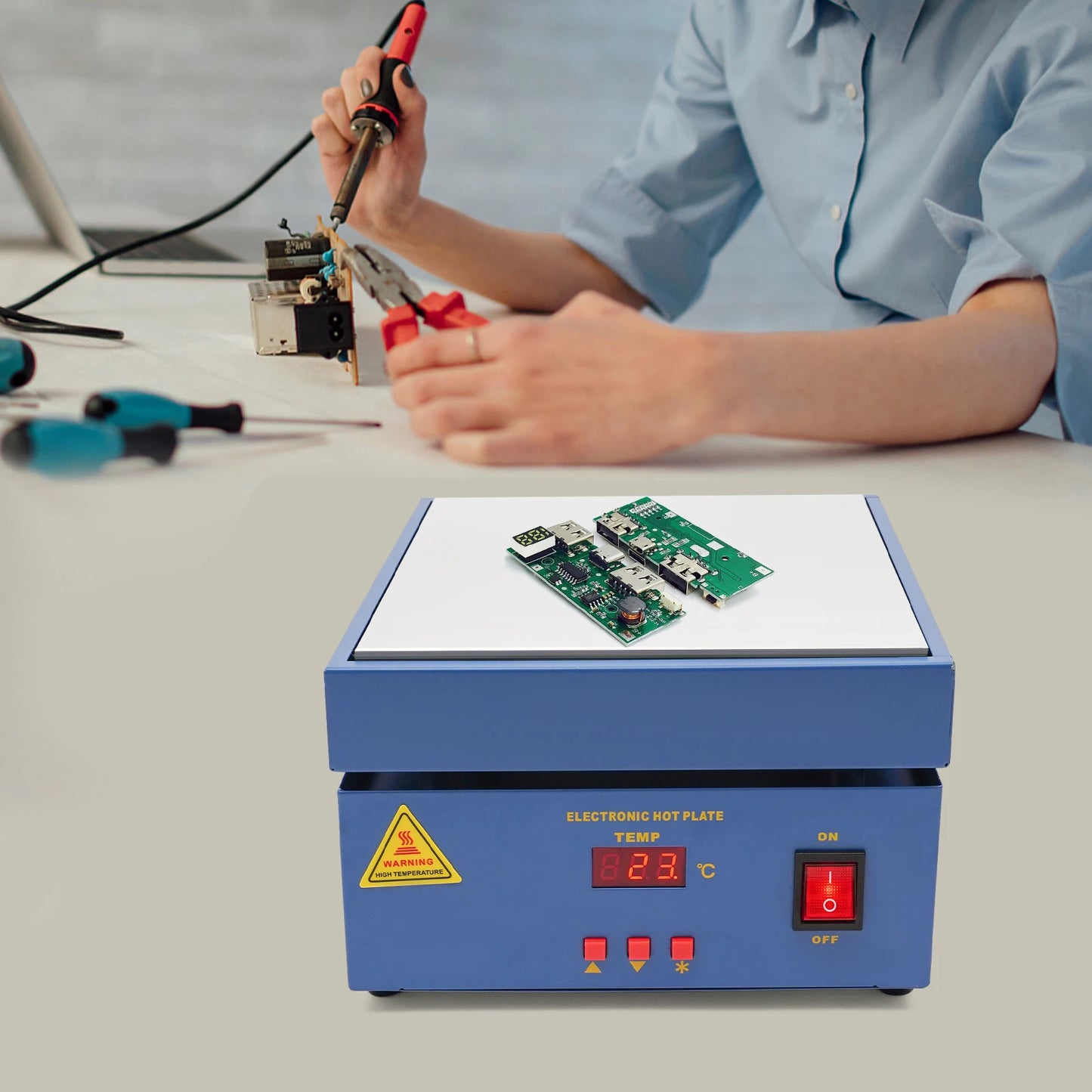 800W Soldering Hot Plate 20x20cm – LCD PCB Preheat Station for BGA SMD Rework & Electronics Repair