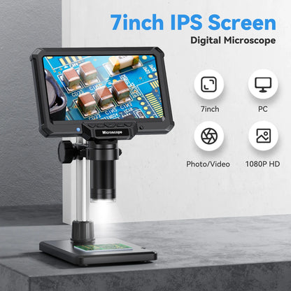 7 Inch Digital Microscope 1200X 16MP – HD Electronic Magnifier for PCB Soldering, Phone Repair & Inspection