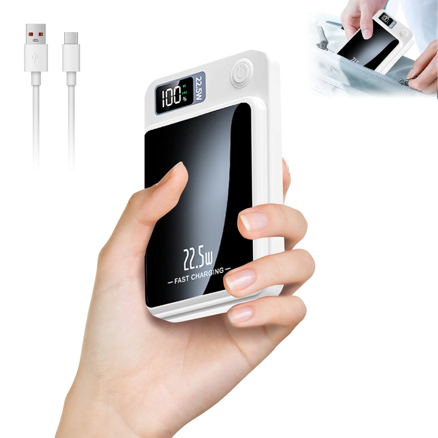 Magnetic Wireless Power Bank 10000mAh – 22.5W Fast Charging MagSafe Compatible Battery Pack with LED Display