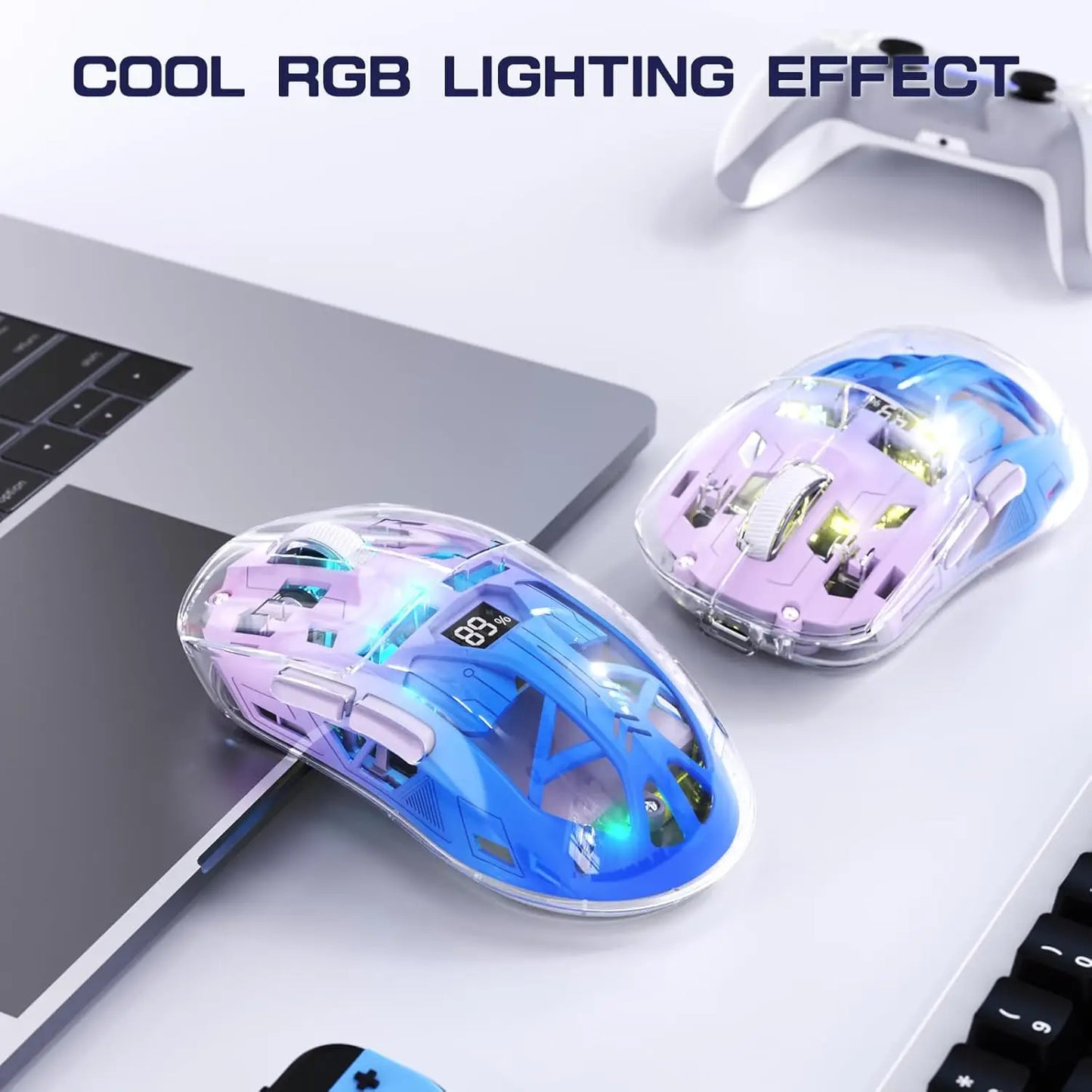 A2 Transparent Wireless Gaming Mouse RGB – Bluetooth 5.0/2.4G Rechargeable Mouse with Display & PixArt 3212 Sensor