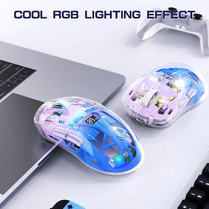 A2 Transparent Wireless Gaming Mouse RGB – Bluetooth 5.0/2.4G Rechargeable Mouse with Display & PixArt 3212 Sensor