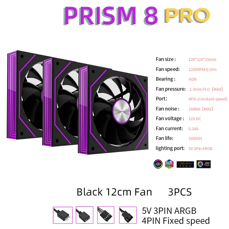 METALFISH PRISM 8 PRO 120mm ARGB Case Fan – Quiet 1200RPM Cooling | 5V 3-Pin Sync