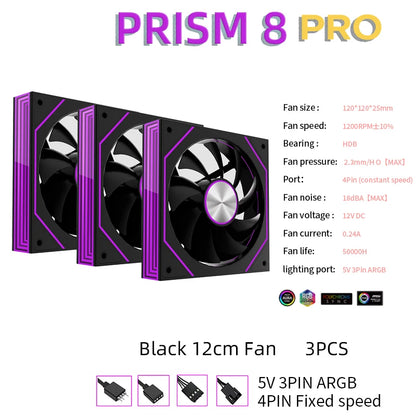 METALFISH PRISM 8 PRO 120mm ARGB Case Fan – Quiet 1200RPM Cooling | 5V 3-Pin Sync