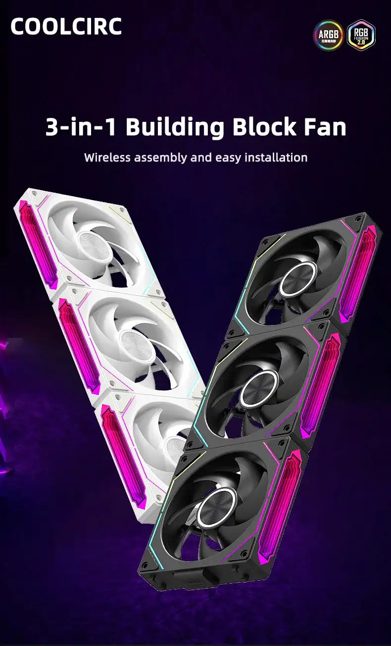 Coolcirc DL-2 Modular Wireless Splicing 120mm ARGB Fan – Infinite Mirror Lighting | Premium PC Case Cooling