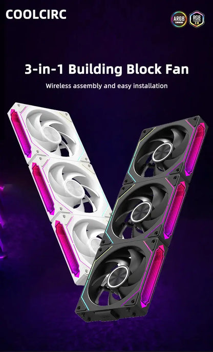 Coolcirc DL-2 Modular Wireless Splicing 120mm ARGB Fan – Infinite Mirror Lighting | Premium PC Case Cooling