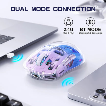 A2 Transparent Wireless Gaming Mouse RGB – Bluetooth 5.0/2.4G Rechargeable Mouse with Display & PixArt 3212 Sensor