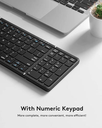 Foldable Bluetooth Keyboard with Numeric Keypad – Full-Size Wireless, Rechargeable & Portable
