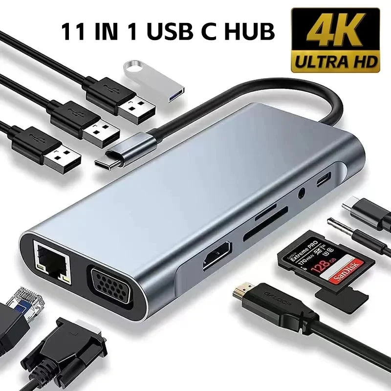 11-in-1 USB-C Hub Adapter with HDMI & USB 3.0 Docking Station